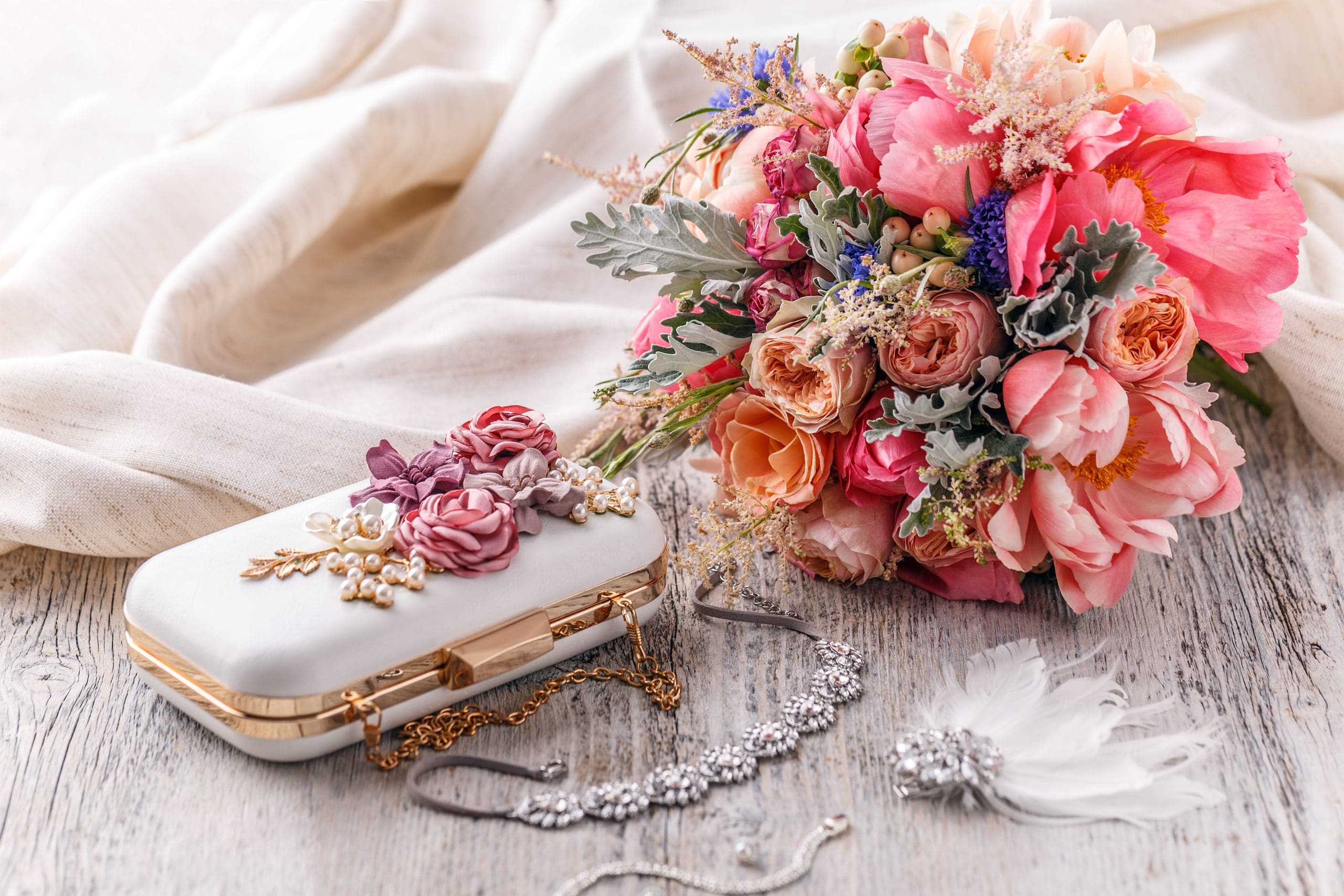 Wedding details. Bouquet and bridal accessories